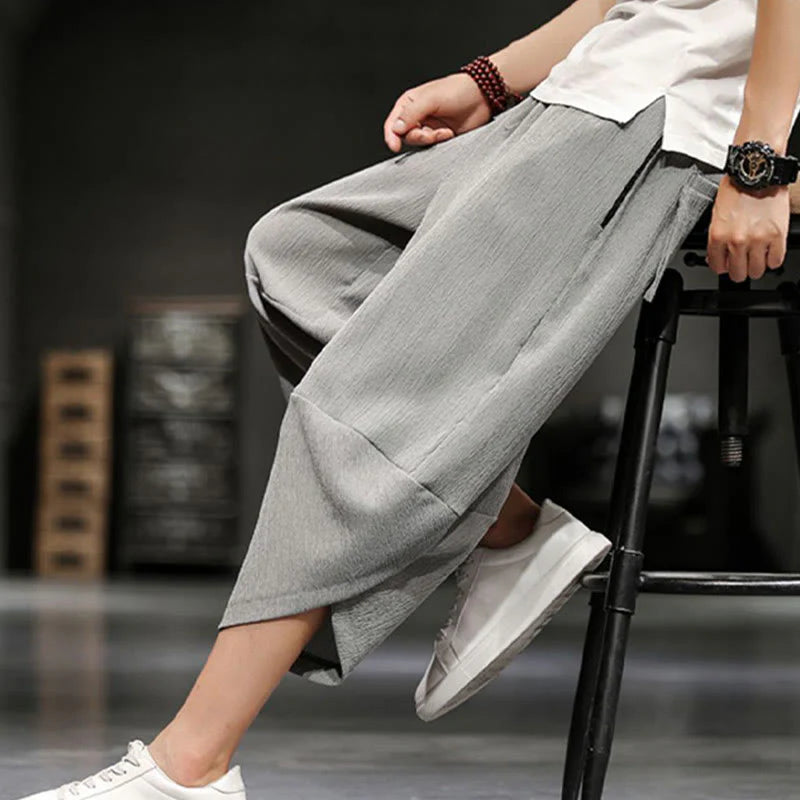 Buddha Stones Summer Solid Men's Cropped Pants With Pockets