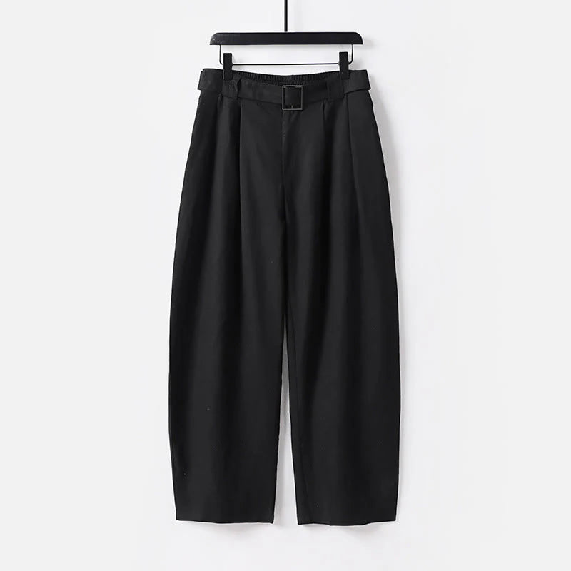 Buddha Stones Summer Zipper Elastic Waist Design Men's Cotton Linen Wide Leg Pants With Pockets