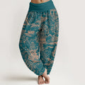 Buddha Stones Cotton Exquisite Tree Building Cloud Pattern Women's Elastic Waist Harem Pants