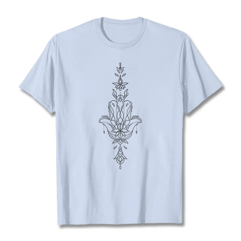 Buddha Stones Hamsa Hand Lotus Flower Pattern Tee T-shirt