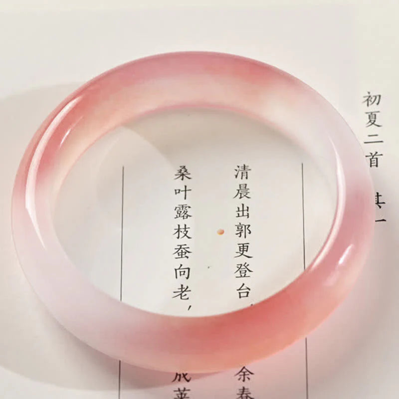 Buddha Stones Pink Golden Silk Jade Wealth Bracelet Bangle