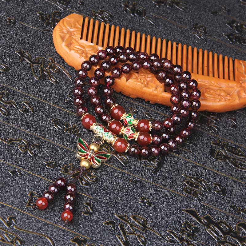 Buddha Stones Natural Garnet Red Agate Colorful Butterfly Purification Calm Multi-layer Bracelet