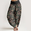 Buddha Stones Cotton Retro Complex Flowers Leaves Vine Pattern Women's Elastic Waist Harem Pants