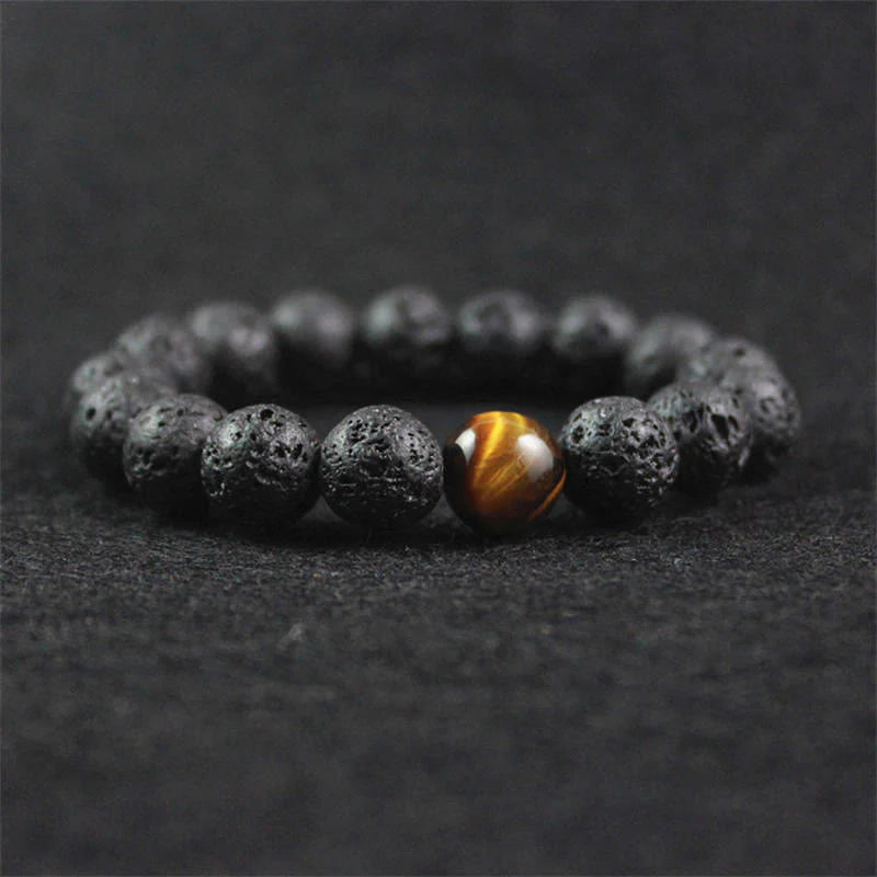 Buddha Stones Lava Rock Tiger Eye Stone Peace Healing Bracelet