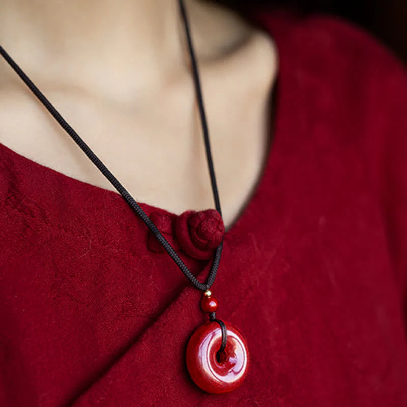 Buddha Stones Cinnabar Peace Buckle Calm Blessing Necklace Pendant (Extra 35% Off | USE CODE: FS35)