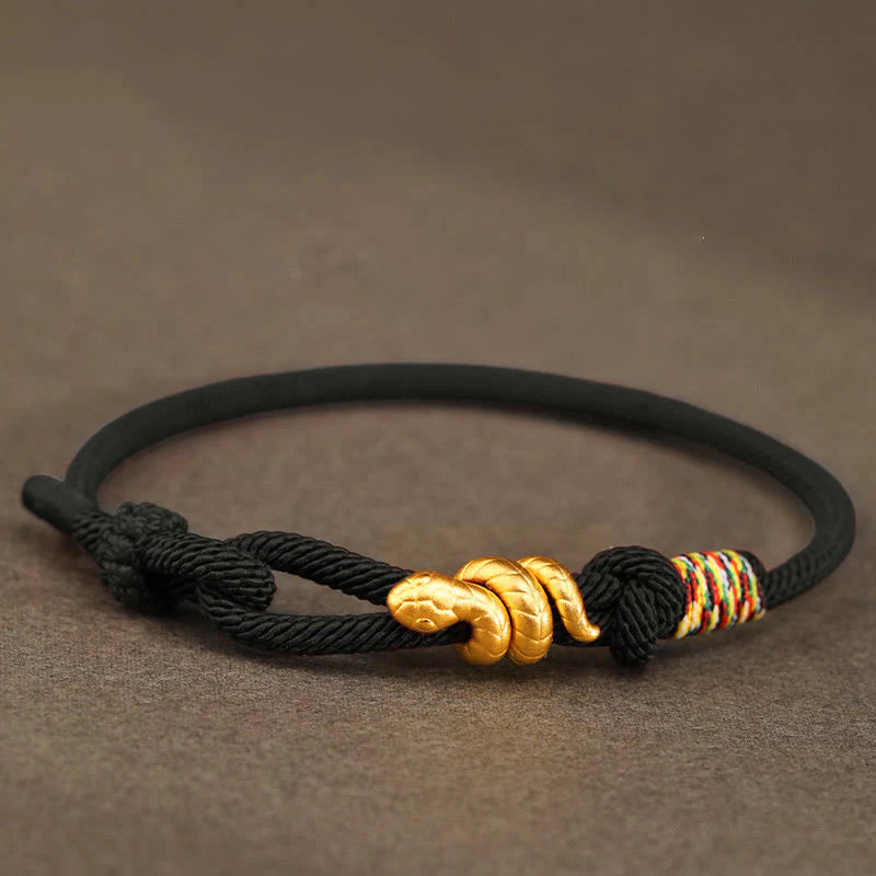 Buddha Stones 999 Gold Year of the Snake Design Handmade Luck Protection Rope Braided Bracelet (Extra 30% Off | USE CODE: FS30)