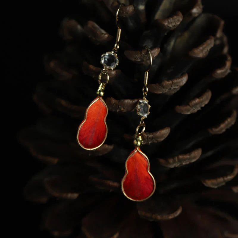 Buddha Stones Handcrafted Red Silk Art Gourd Glass Blessing Fortune Hook Earrings