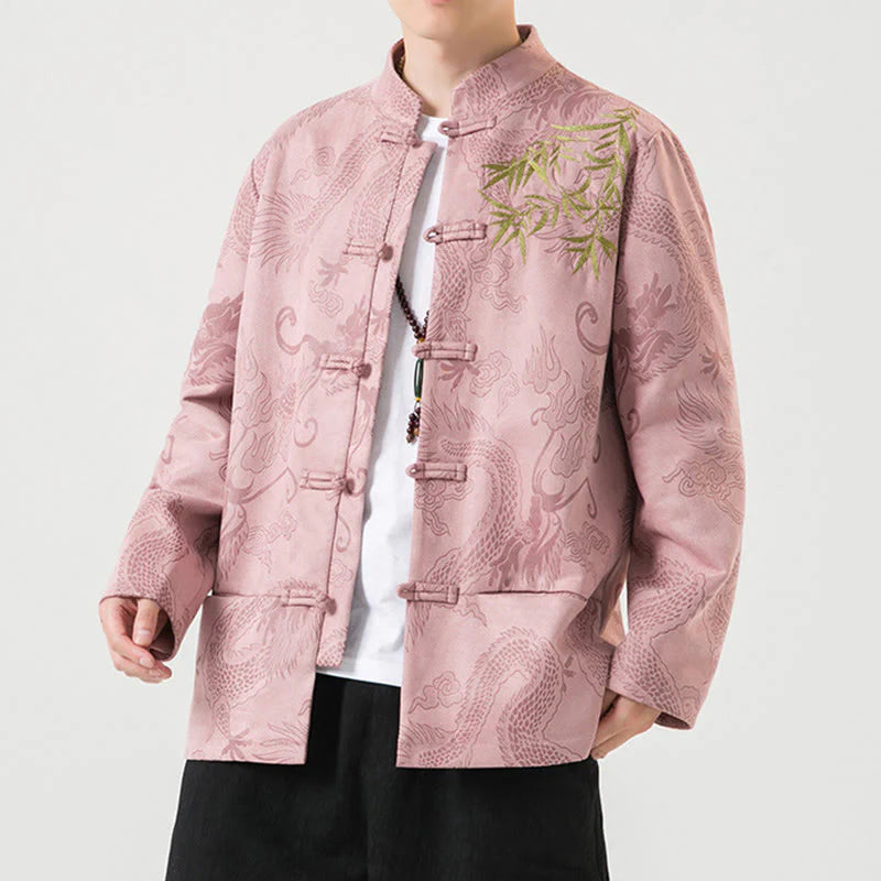 Buddha Stones Bamboo Dragon Frog-Button Desgin Long Sleeve Men's Jacket