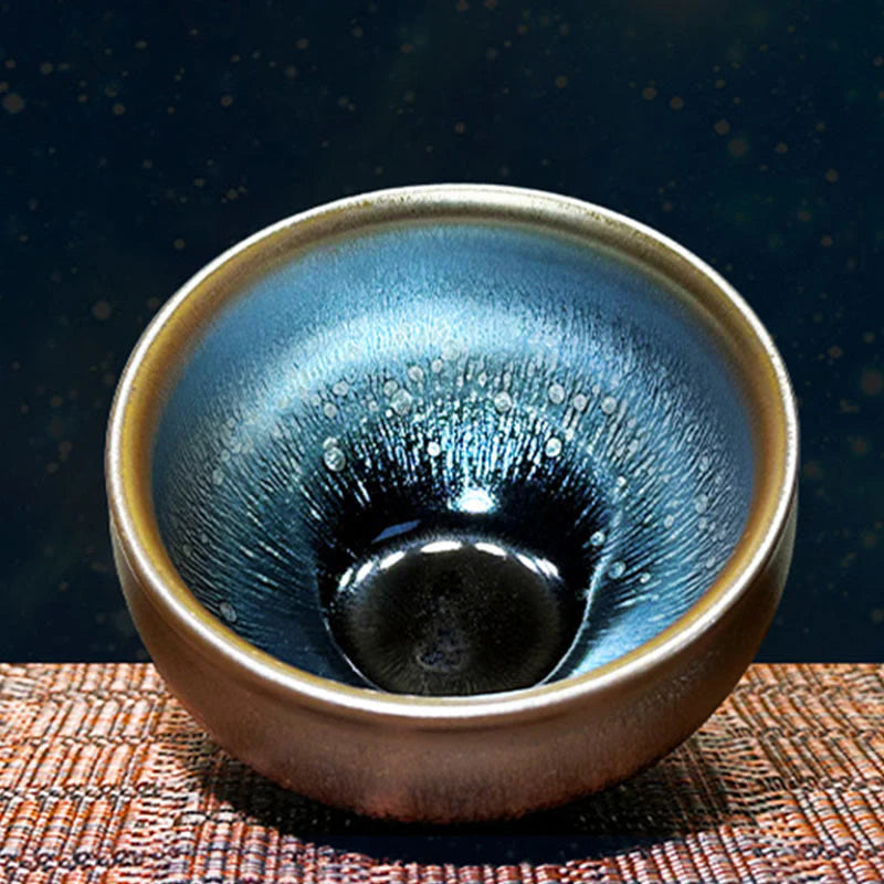 Buddha Stones Handmade Chinese Jianzhan Oil Drop Spots Pattern Ceramic Teacup Tenmoku Kung Fu Tea Cup 150ml