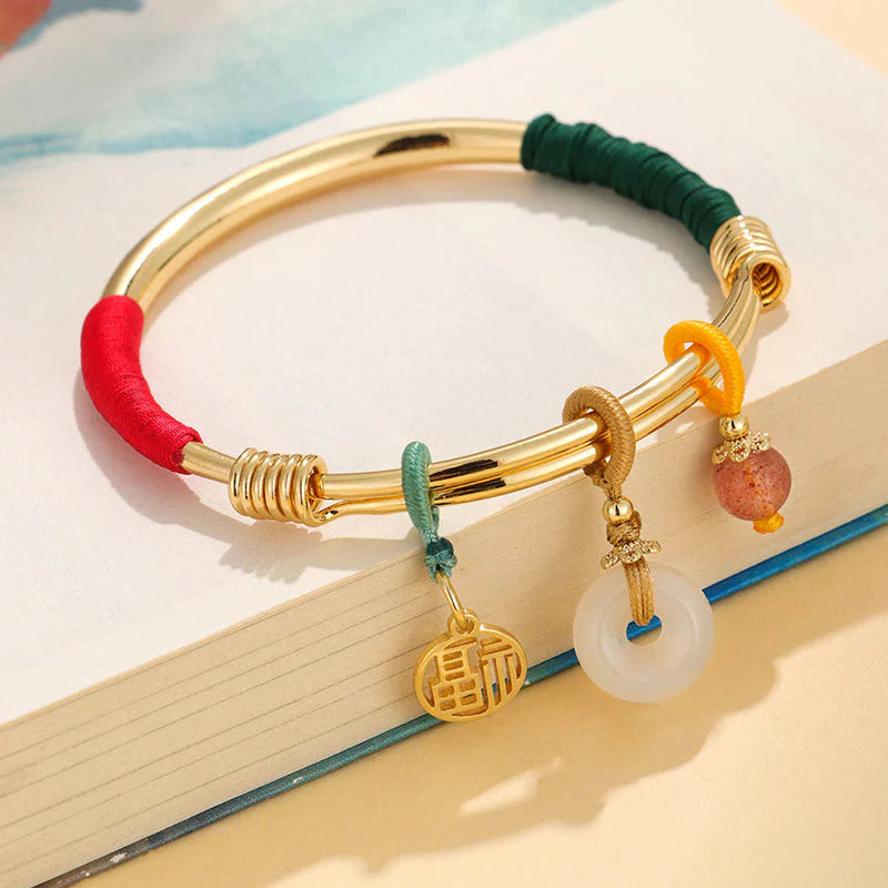 Buddha Stones Pink Crystal Peace Buckle Lucky Flower Love Bracelet Bangle