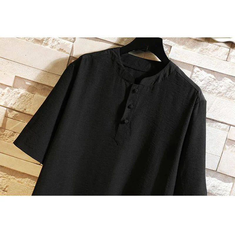 Buddha Stones Vintage Casual Solid Color Men's Short Sleeve Shirt Jacket