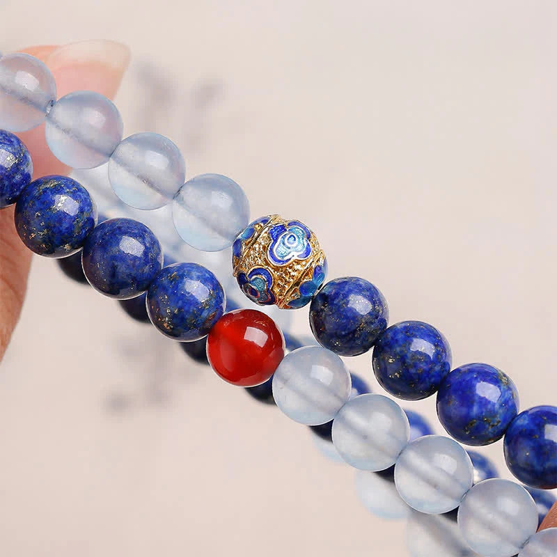 Buddha Stones Lapis Lazuli Aquamarine Red Agate Double Wrap Design Balance Bracelet