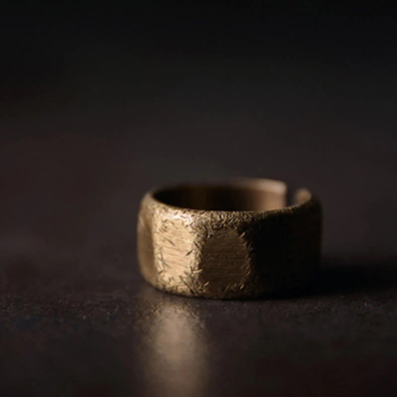 Buddha Stones Tibetan Simple Design Copper Brass Frosted Wealth Ring
