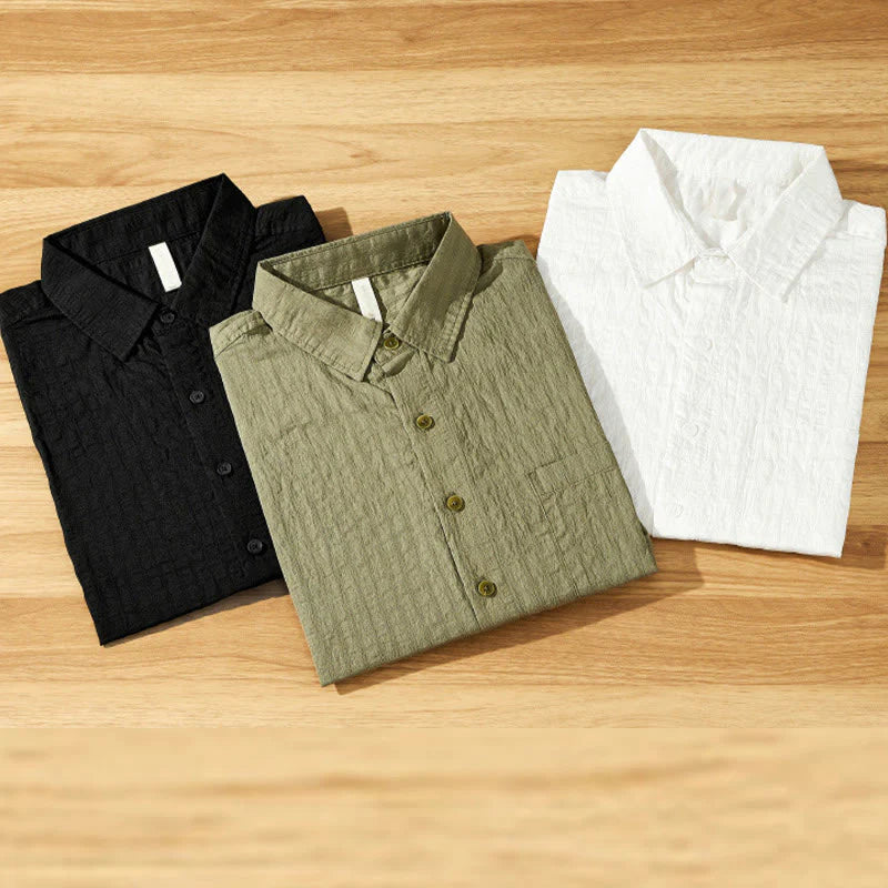 Buddha Stones Summer Solid Breathable Men's Buttons Short Sleeve Tencel Shirt