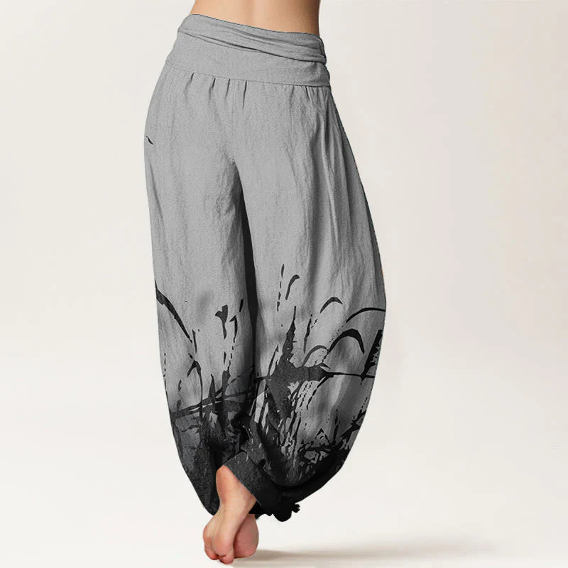 Buddha Stones Pure Cotton Wild Grass Pattern Women's Elastic Waist Harem Pants
