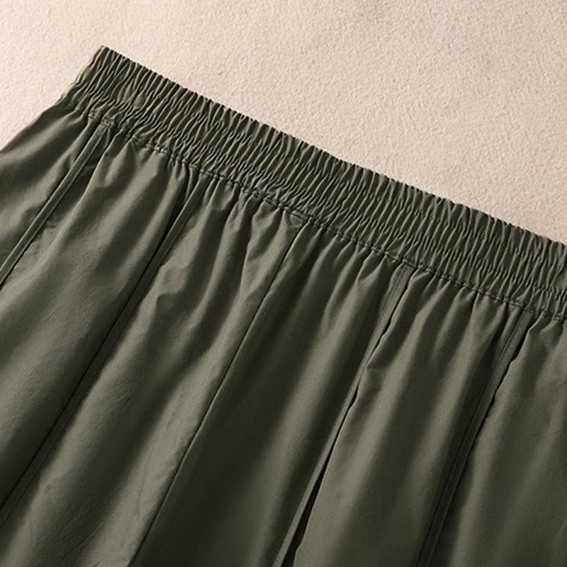 Buddha Stones Summer Simple Pure Color High Waisted Pleated Women's Harem Pants With Pockets