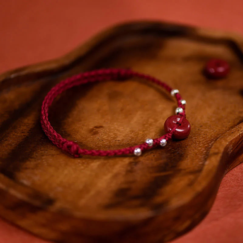 Buddha Stones Cinnabar Peace Buckle Handmade String Adjustable Blessing Bracelet Anklet