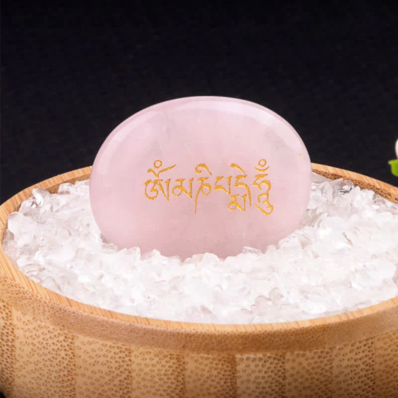 FREE Today: Spiritual Awareness Om Mani Padme Hum Amethyst Tiger Eye Palm Stone Crystal Decor 35*45mm
