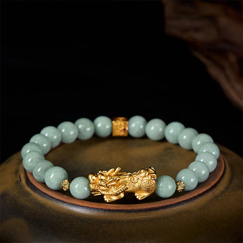 FREE Today: Luck Prosperity Golden Pi Xiu Charm Jade Beaded Bracelet
