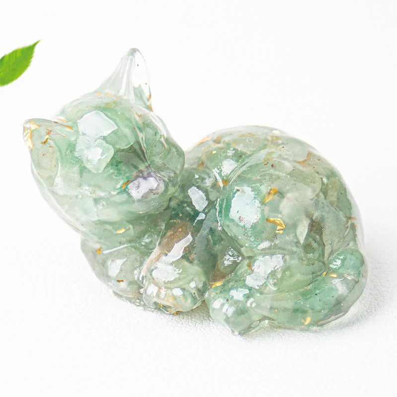 Buddha Stones Crystal Chip Epoxy Resin Small Cat Positive Decoration