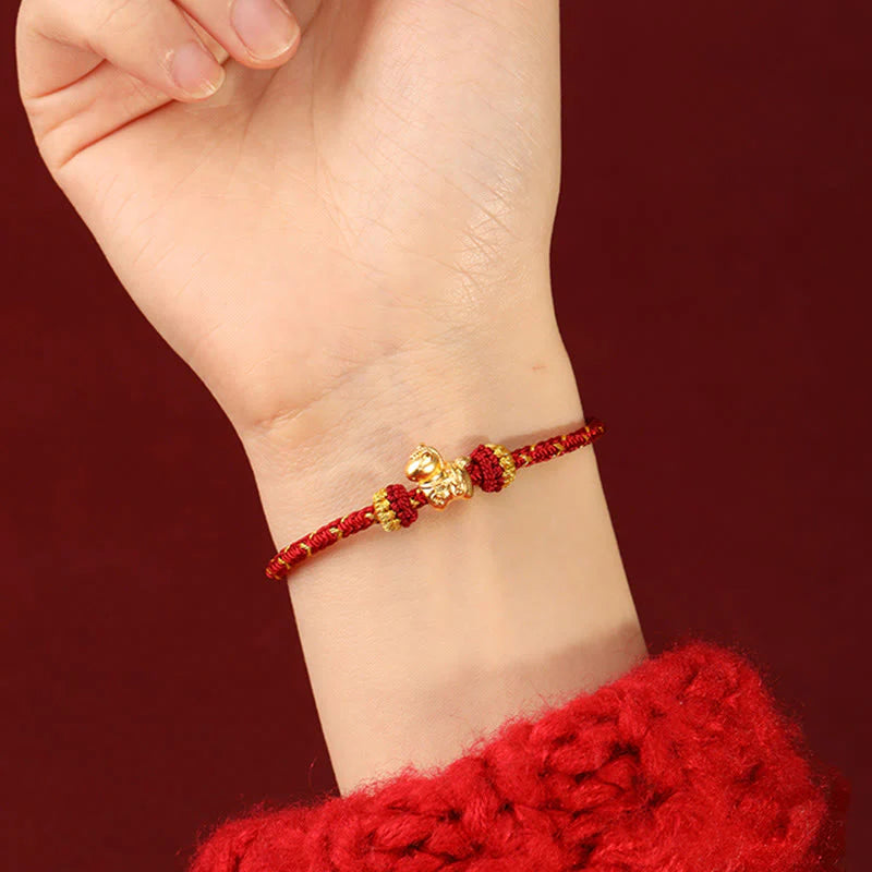 Buddha Stones 999 Gold Year Of The Horse Braided String Rope Luck Adjustable Bracelet