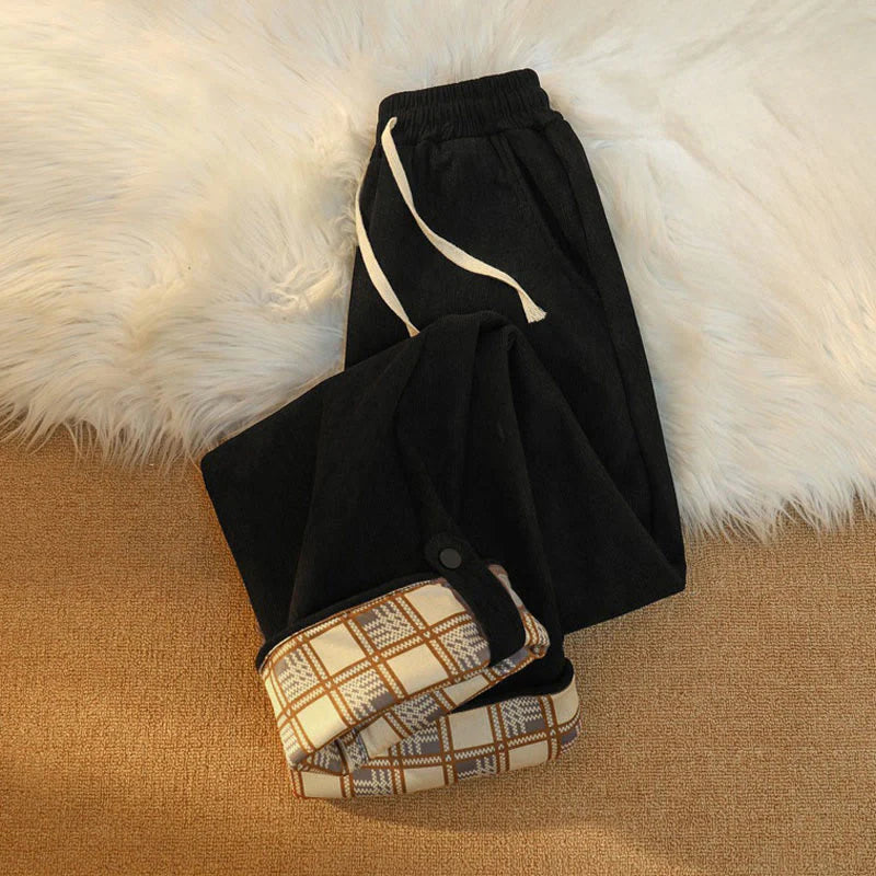 Buddha Stones Women's Patchwork Cotton Corduroy Fleece-Lined Wide Leg Pants With Pockets