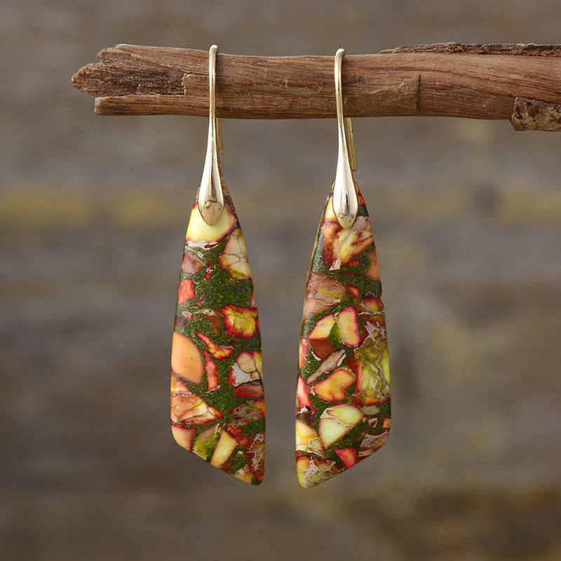 Buddha Stones Natural Emperor Stone Geometric Crystal Anti-Stress Earrings