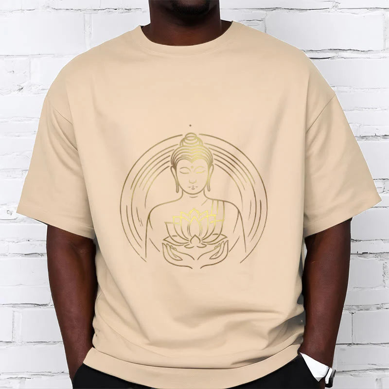 Buddha Stones Golden Buddha Holding A Lotus Flower Tee T-shirt