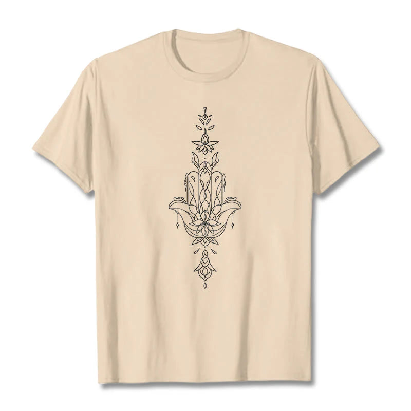 Buddha Stones Hamsa Hand Lotus Flower Pattern Tee T-shirt