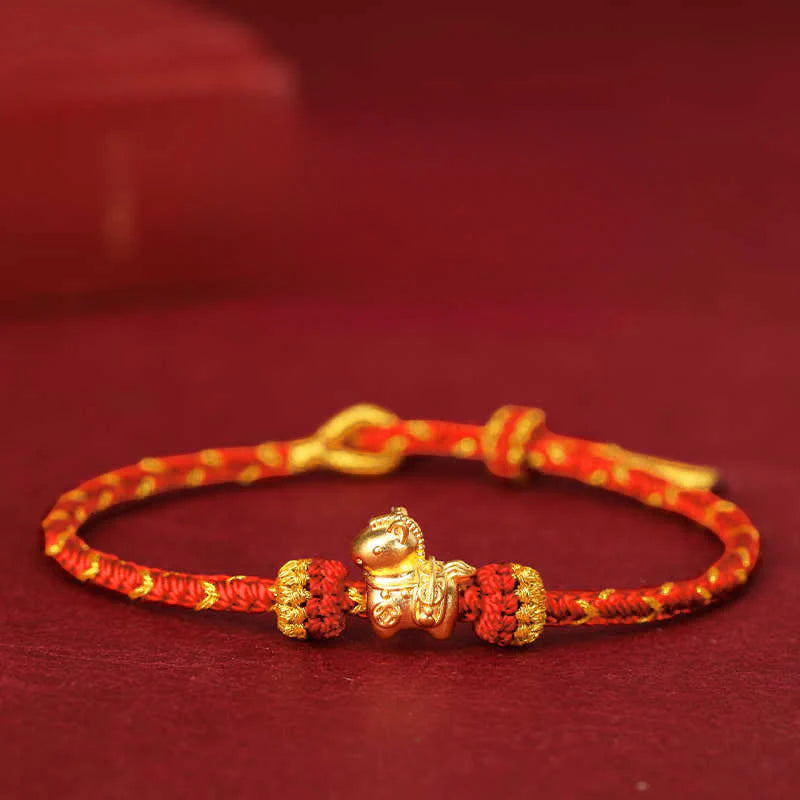 Buddha Stones 999 Gold Year Of The Horse Braided String Rope Luck Adjustable Bracelet