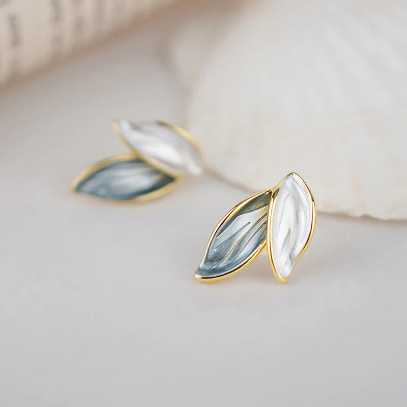 Buddha Stones Leaf Design Luck Stud Earrings