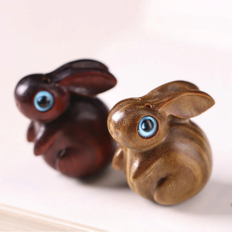 Buddha Stones Small Leaf Red Sandalwood Green Sandalwood Lucky Mini Rabbit Relaxation Decoration