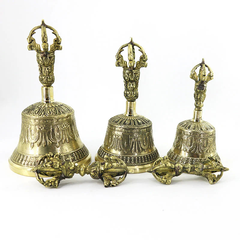 Buddha Stones Tibetan Meditation Bell and Vajra Dorje Copper Balance Handmade Decoration Set