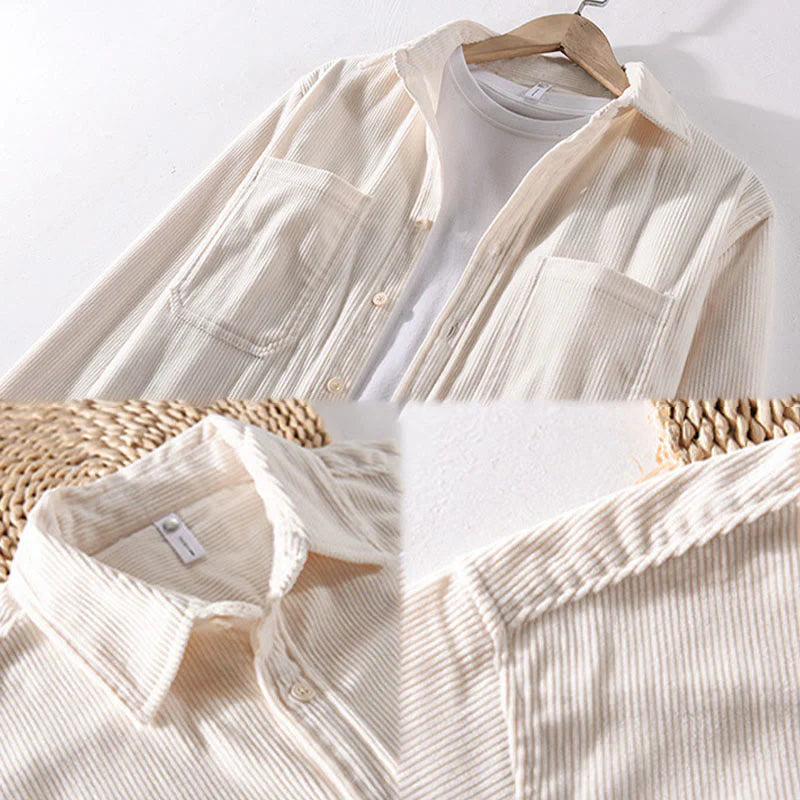 Buddha Stones Spring Plain Simple Buttons Design Corduroy Men's Long Sleeve Jacket With Pockets