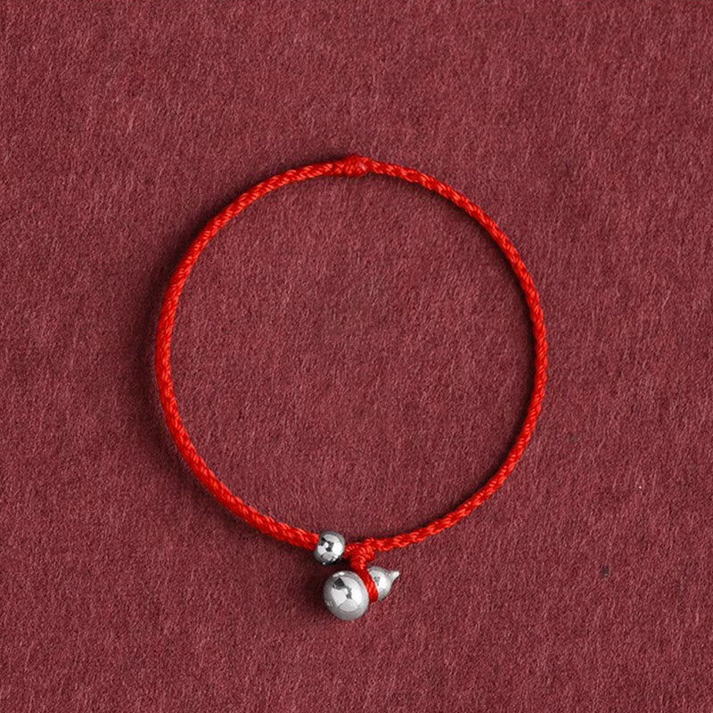 Buddha Stones 925 Sterling Silver Gourd Lucky Fortune Charm String Connection Bracelet