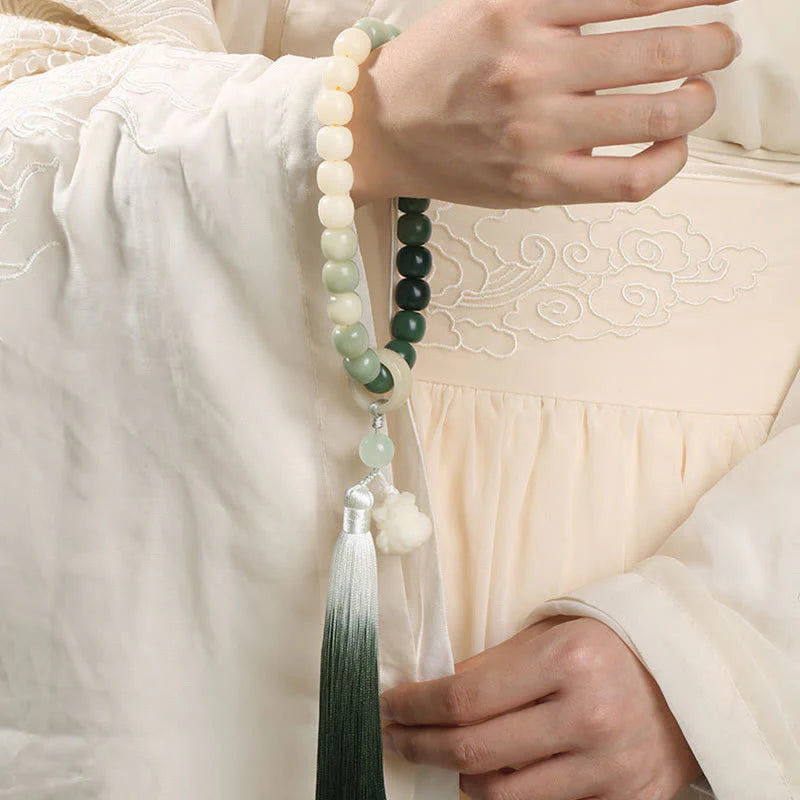 Buddha Stones Natural Gradient Bodhi Seed Fortune Money Bag Lotus Wisdom Tassel Wrist Mala