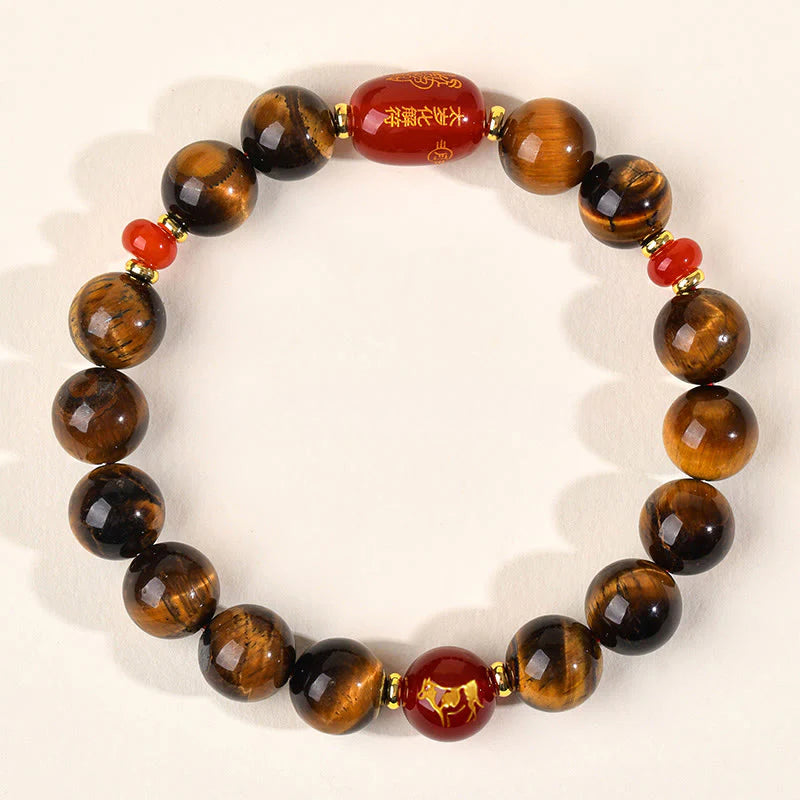 Buddha Stones 12 Chinese Zodiac Natural Tiger Eye Red Agate Protection Bracelet