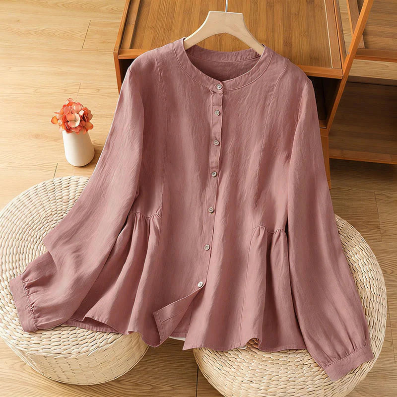 Buddha Stones Fall Commute Patchwork Plain Design Long Sleeve Women's Cotton Buttons Shirt