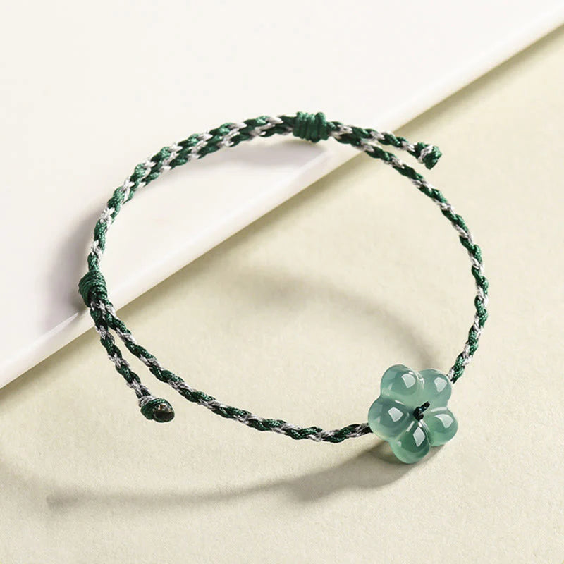 Buddha Stones Natural Flower Jade Hand-Woven Prosperity  Bracelet