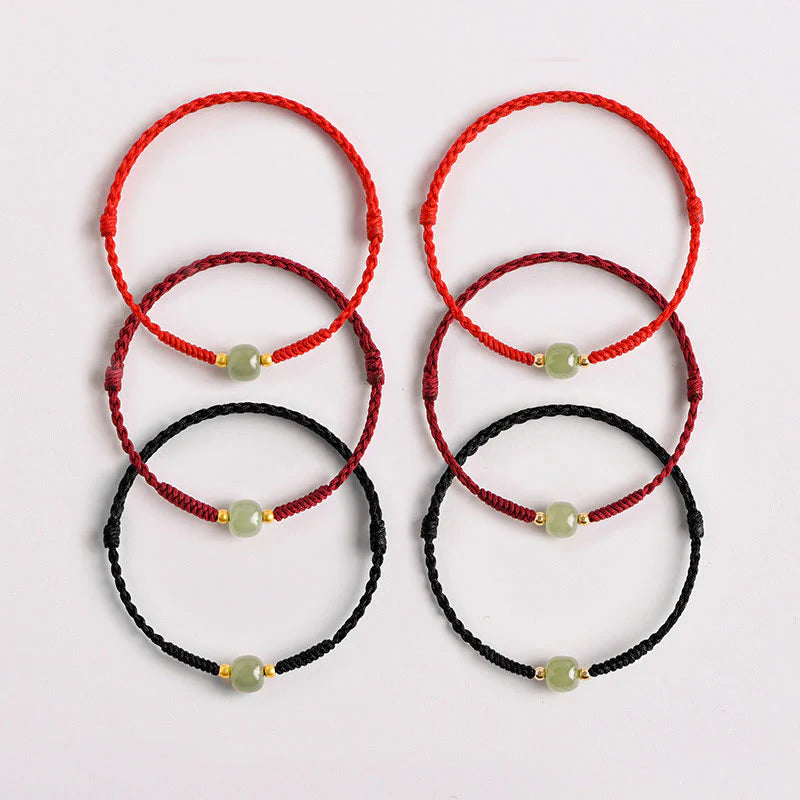 Buddha Stones Handmade Jade Lucky Bead Prosperity Braided Bracelet