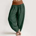 Buddha Stones Cotton Green Black Brown Red Solid Color Women's Elastic Waist Harem Pants