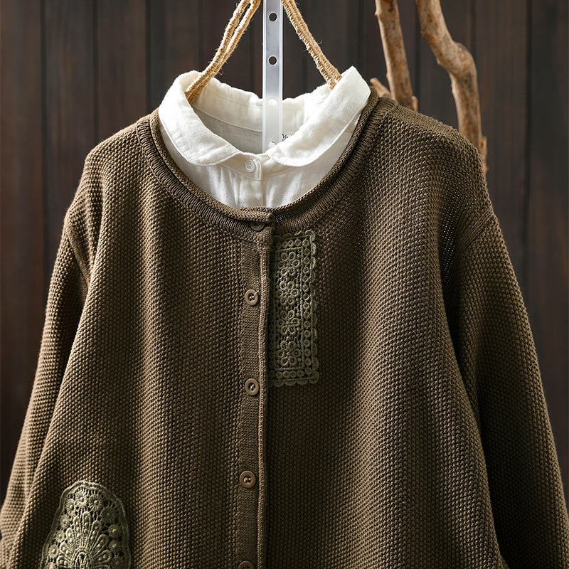 Buddha Stones Fall Floral Buttons Cotton Women's Long Sleeve Knitted Cardigan Sweater