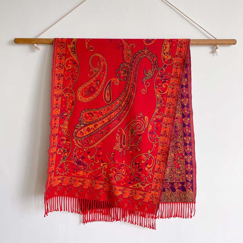 Buddha Stones Winter Commute Thermal Paisley Floral Pattern Tassel Cozy Scarf Shawl