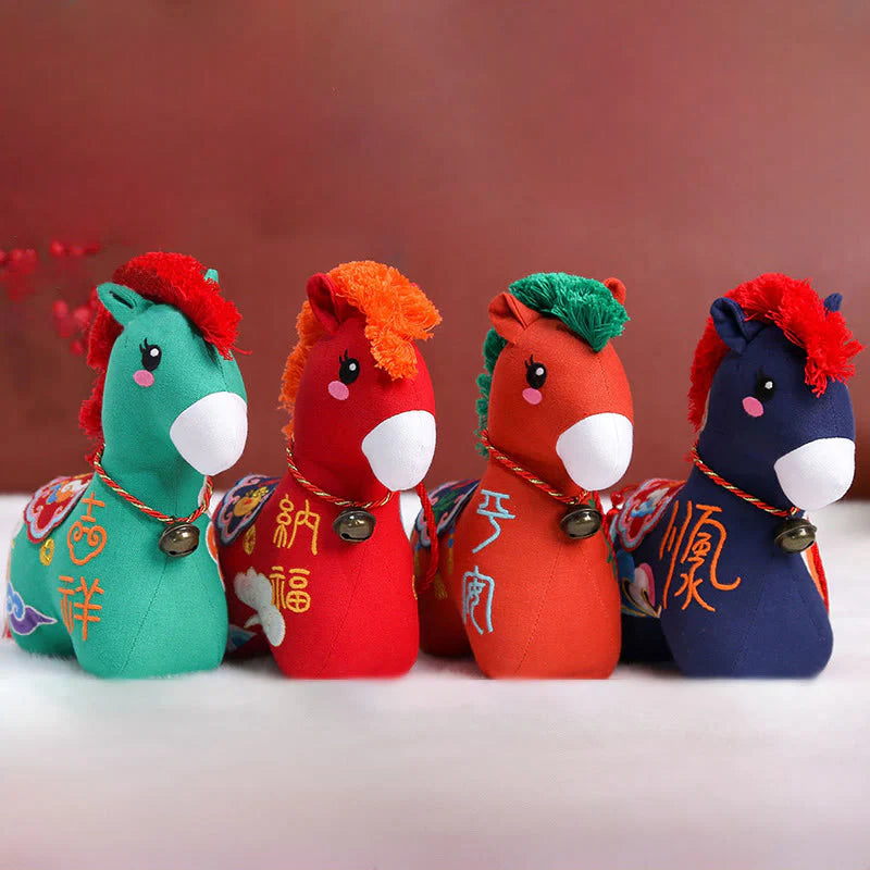 Buddha Stones Year of the Horse Copper Red String Fu Character Embroidery Prosperity Home Decoration