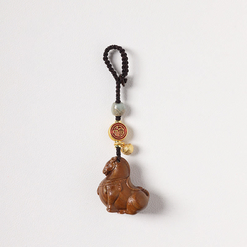 Buddha Stones Year Of The Horse Fu Character Small Leaf Red Sandalwood Various Sandalwood Balance Key Chain