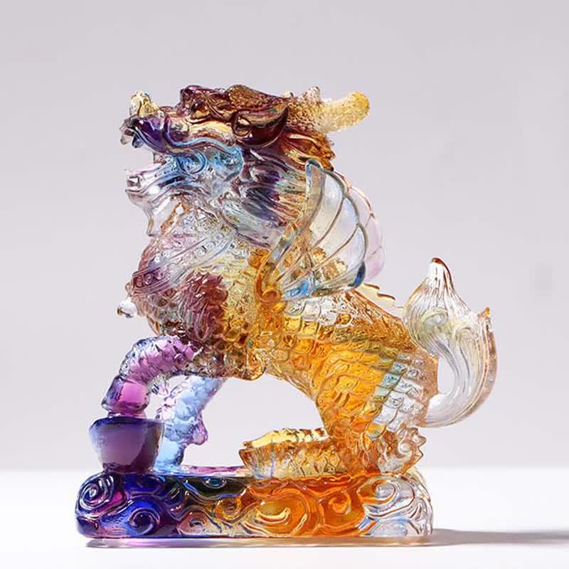 Buddha Stones Feng Shui Kirin Handmade Liuli Crystal Art Piece Fortune Home Office Decoration