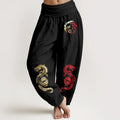 Buddha Stones Pure Cotton Dragon Pattern Women's Elastic Waist Harem Pants