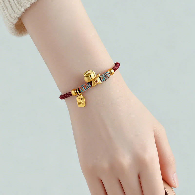Buddha Stones 999 Sterling Silver Year Of The Horse Fu Character Charm Colorful String Rope Luck Bracelet