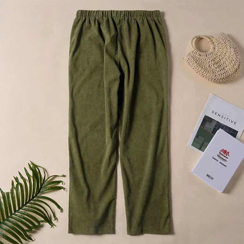 Buddha Stones Women's Commute Pure Color Corduroy Pants With Pockets