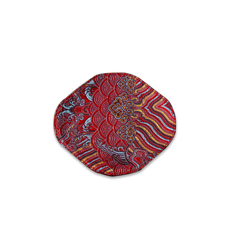 Buddha Stones Vintage Sea Wave Bamboo Plum Blossom Embroidered Cup Mat Pad Tea Cup Coaster Kung Fu Tea Mat
